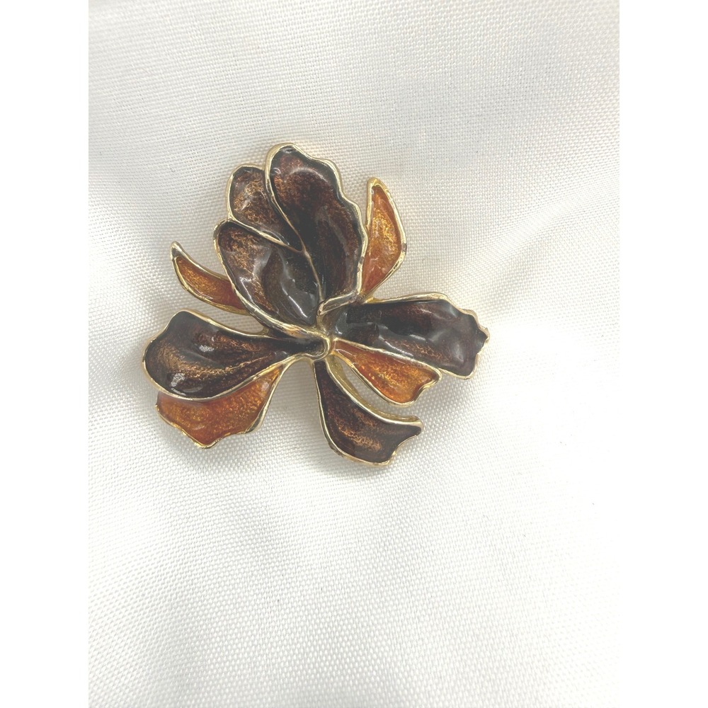 Sarah‎ Coventry Vintage Iris Flower Brooch Pendant Brown Amber Enamel Pin Gift
